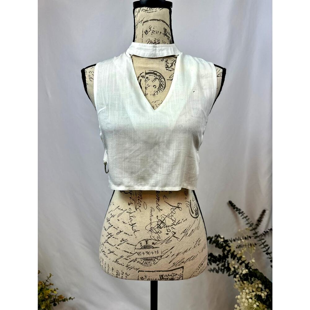 Charms Fashion Choker Crop Top V-Neck Rings on Each Side White M - Picture 6 of 16